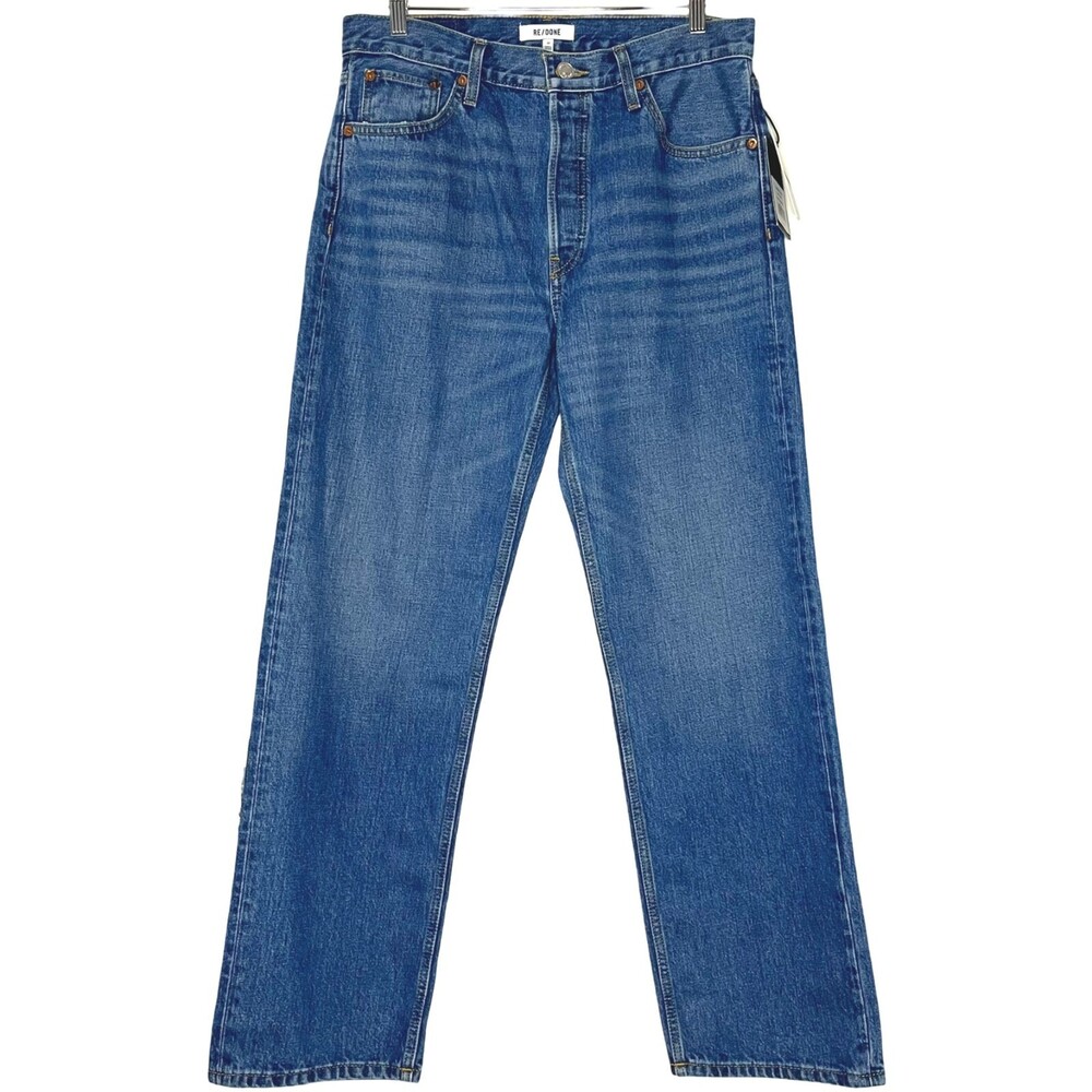 Re/Done Loose Longish Women Jeans 33x31 Bay Fade Blue Cotton Straight Button Fly